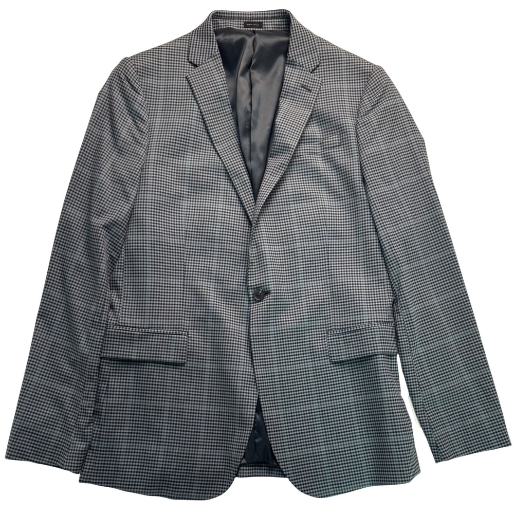 JF J. Ferrar Mens Slim Fit Blazer 42L Green Multi Plaid One Button Sport Coat